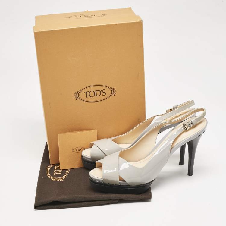 Pre Owned Tod's Grey Patent Leather Platform Slingback Sandals Size 40