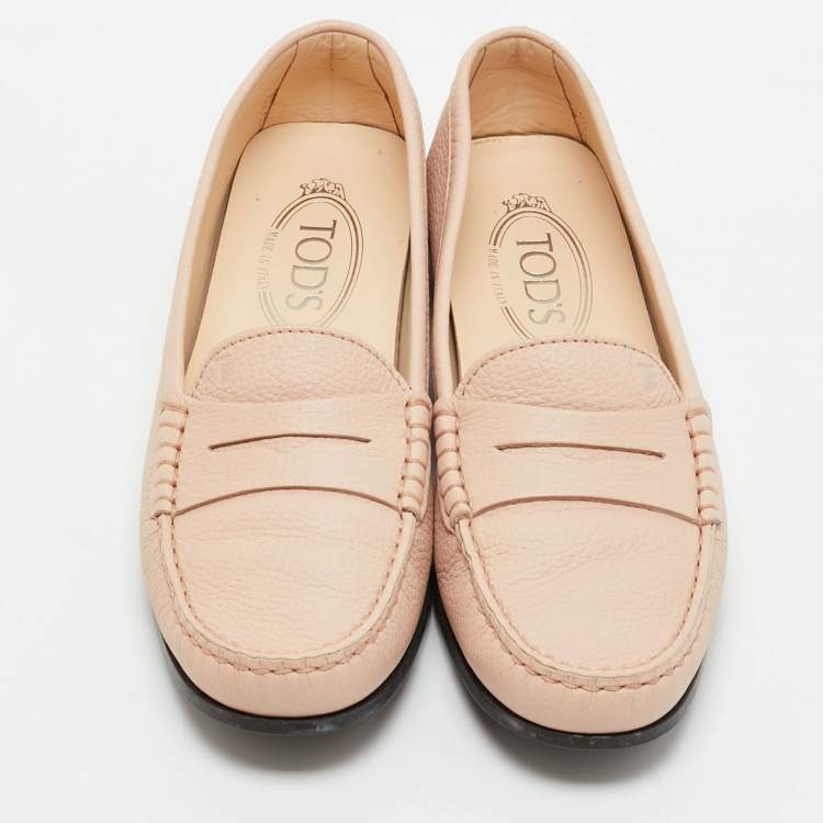 Pre Owned Tod's Pink Leather Gommino Driver Loafers Size 37.5
