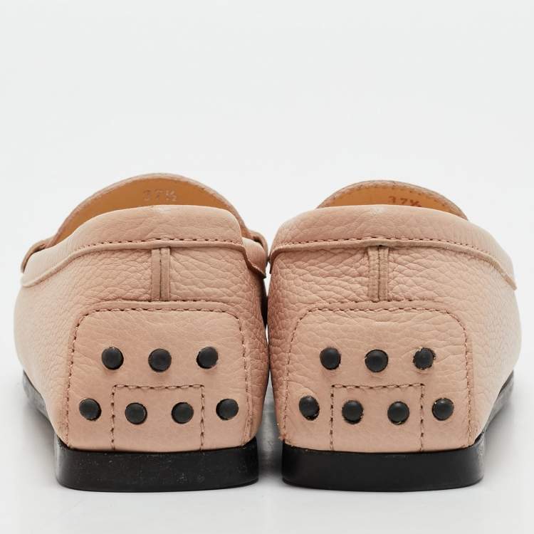 Pre Owned Tod's Pink Leather Gommino Driver Loafers Size 37.5
