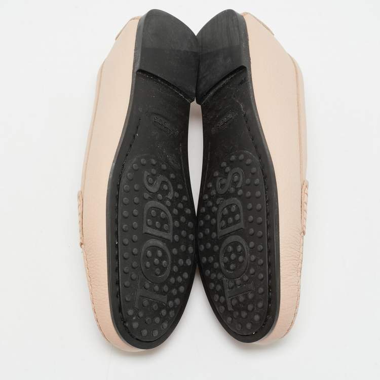 Pre Owned Tod's Pink Leather Gommino Driver Loafers Size 37.5