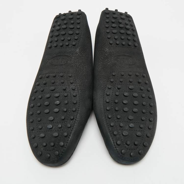 Pre Owned Tod's Black Nubuck Leather Double T Driver Loafers Size 39