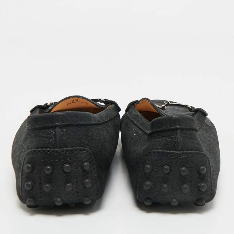 Pre Owned Tod's Black Nubuck Leather Double T Driver Loafers Size 39