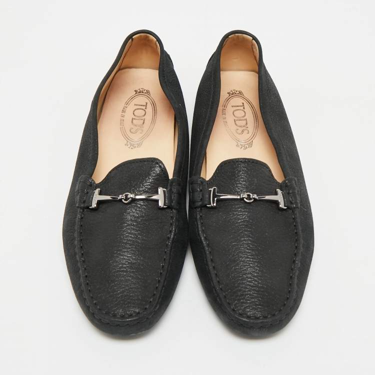 Pre Owned Tod's Black Nubuck Leather Double T Driver Loafers Size 39