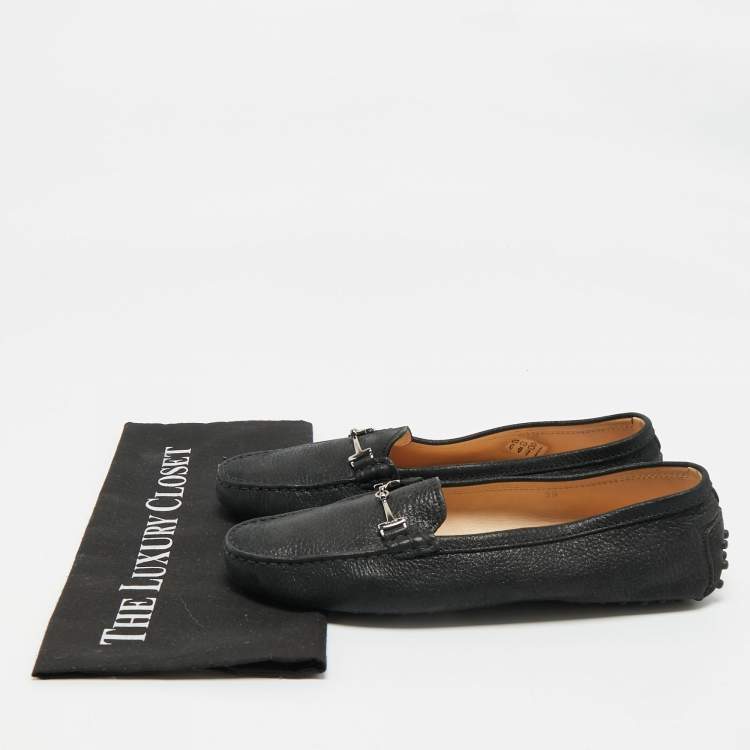 Pre Owned Tod's Black Nubuck Leather Double T Driver Loafers Size 39