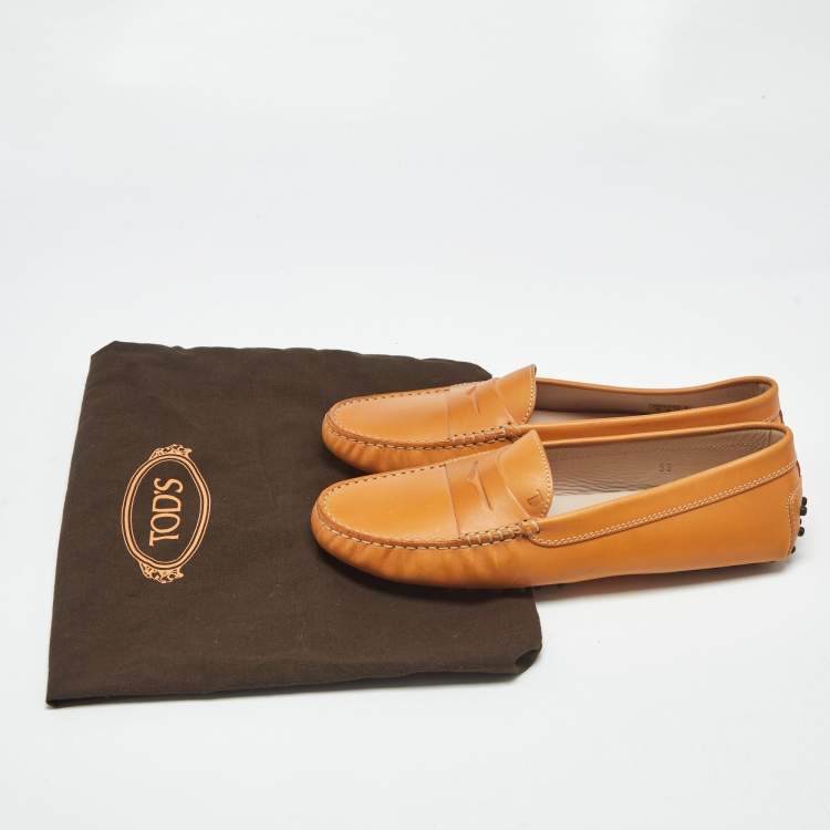Pre Owned Tod's Light  Brown Leather Gommino Bow Slip On Loafers Size 39