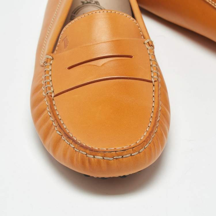 Pre Owned Tod's Light  Brown Leather Gommino Bow Slip On Loafers Size 39