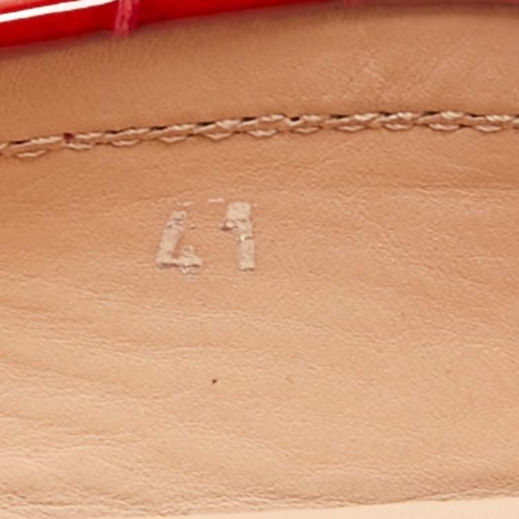 Pre Owned Tod's Red Croc Embossed Patent Leather Double T Loafers Size 41