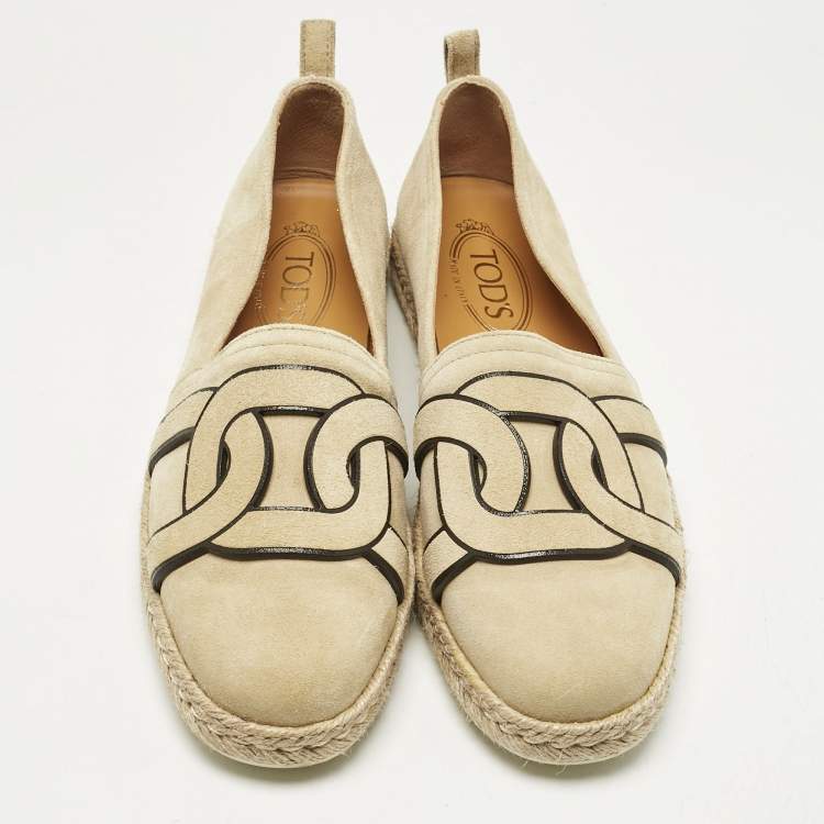 Pre Owned Tod's Beige Suede Kate Espadrille Flats Size 41
