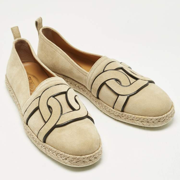 Pre Owned Tod's Beige Suede Kate Espadrille Flats Size 41
