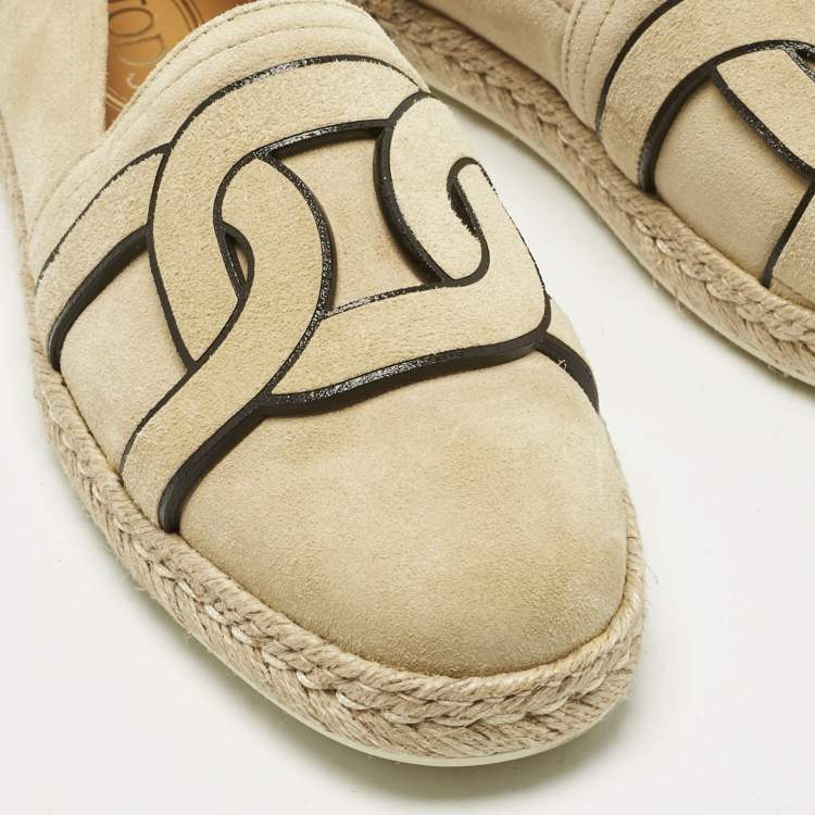 Pre Owned Tod's Beige Suede Kate Espadrille Flats Size 41