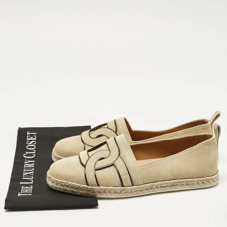 Pre Owned Tod's Beige Suede Kate Espadrille Flats Size 41