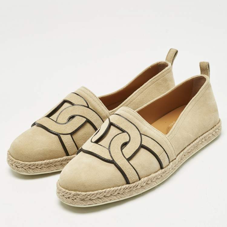 Pre Owned Tod's Beige Suede Kate Espadrille Flats Size 41