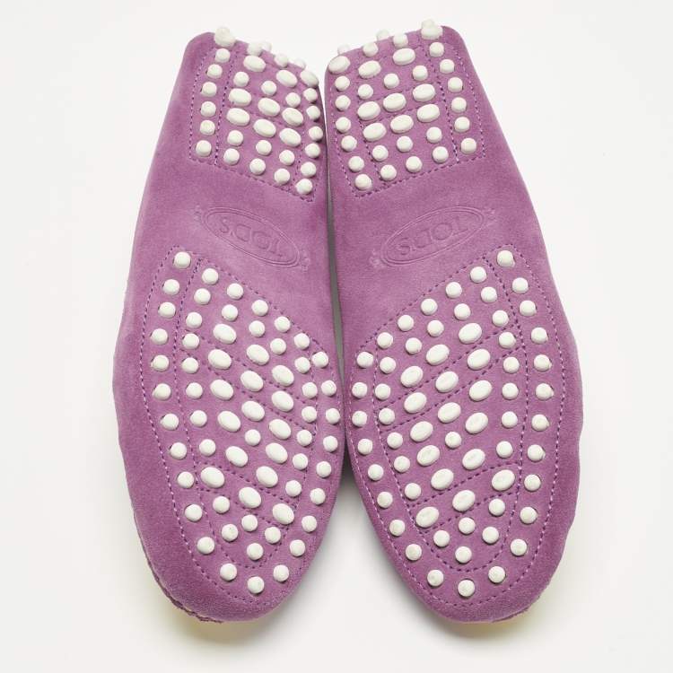 Pre Owned Tod's Purple/Yellow Suede and Snakeskin Leather Loafers Size 36.5