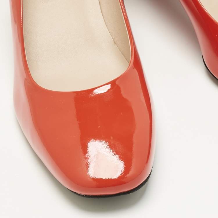 Pre Owned Tod's Red Patent Leather Block Heel Pumps Size 38.5