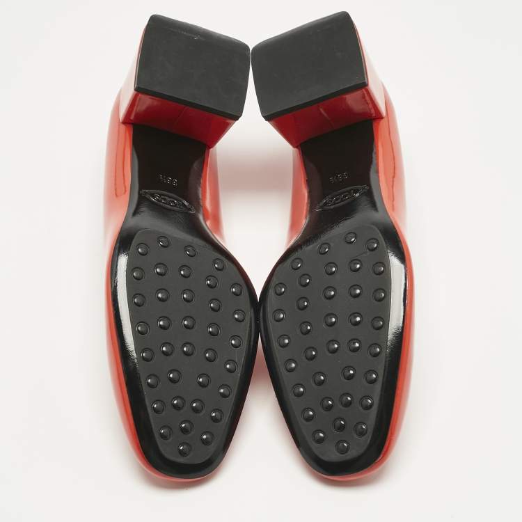 Pre Owned Tod's Red Patent Leather Block Heel Pumps Size 38.5