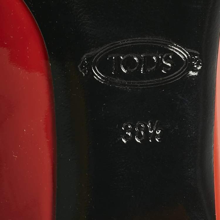 Pre Owned Tod's Red Patent Leather Block Heel Pumps Size 38.5