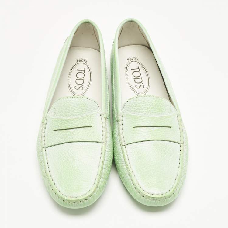 Pre Owned Tod's Green Leather Gommino Driving Loafers Size 37.5