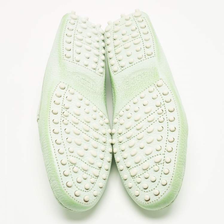 Pre Owned Tod's Green Leather Gommino Driving Loafers Size 37.5