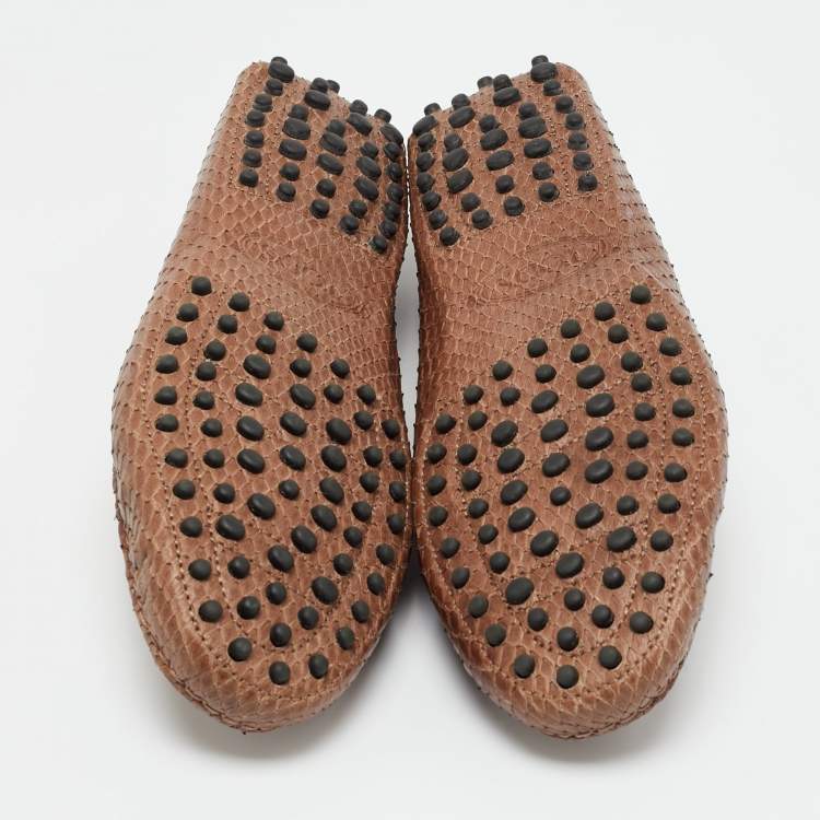 Pre Owned Tod's Brown Python Leather Slip On Loafers Size 39