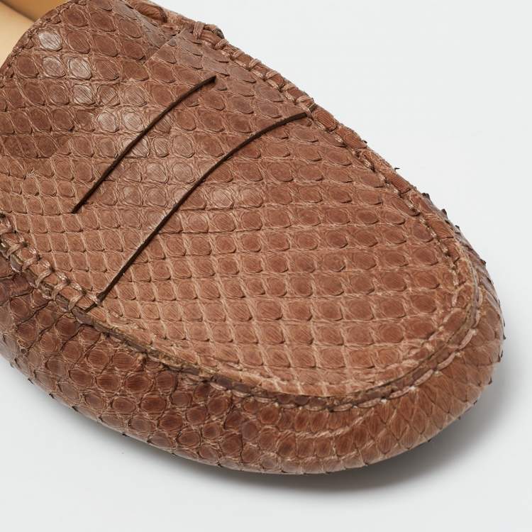Pre Owned Tod's Brown Python Leather Slip On Loafers Size 39