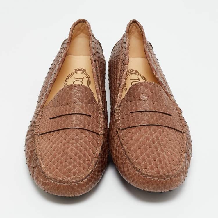 Pre Owned Tod's Brown Python Leather Slip On Loafers Size 39