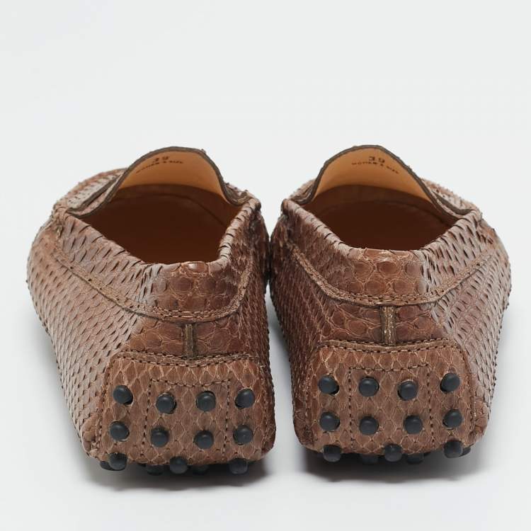 Pre Owned Tod's Brown Python Leather Slip On Loafers Size 39