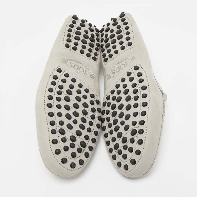 Pre Owned Tod's Grey Leather Slip On Penny Loafers Size 35