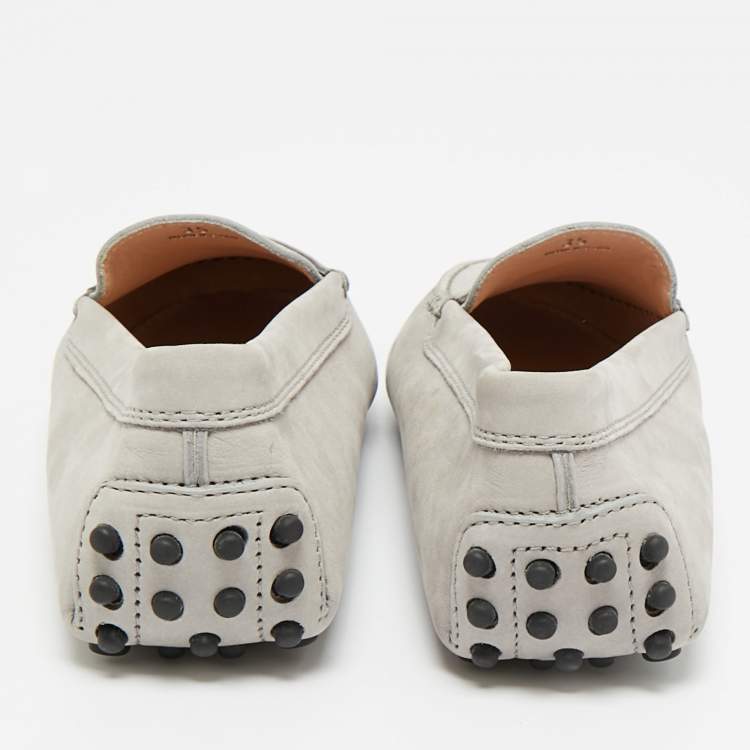 Pre Owned Tod's Grey Leather Slip On Penny Loafers Size 35