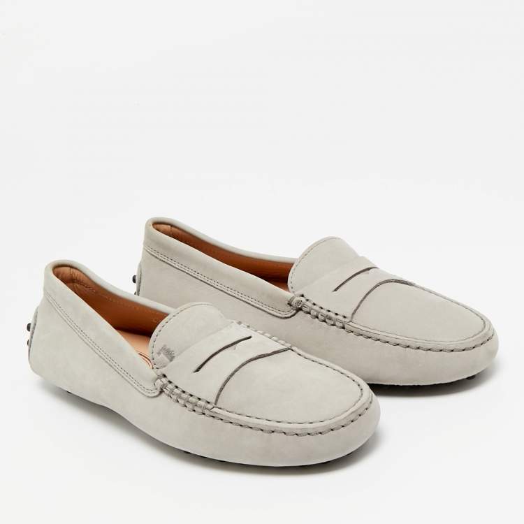 Pre Owned Tod's Grey Leather Slip On Penny Loafers Size 35