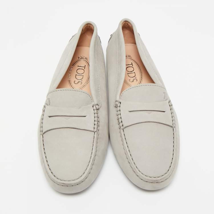 Pre Owned Tod's Grey Leather Slip On Penny Loafers Size 35