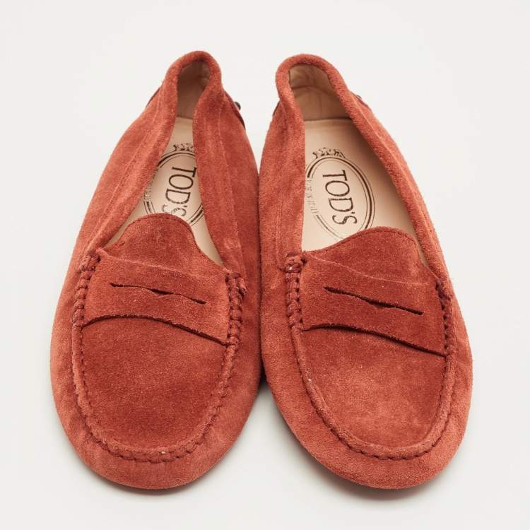 Pre Owned Tod's Red Suede Gommino Loafers Size 35