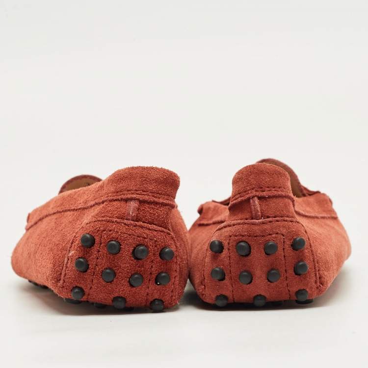 Pre Owned Tod's Red Suede Gommino Loafers Size 35