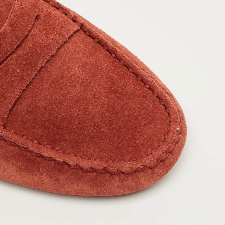 Pre Owned Tod's Red Suede Gommino Loafers Size 35
