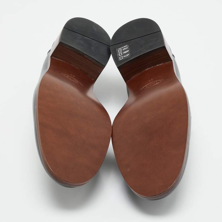 مملوكة مسبقًا Tod's Size 41 Black Leather Chain Link Detail Slip On Loafers