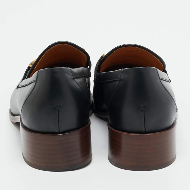 مملوكة مسبقًا Tod's Size 41 Black Leather Chain Link Detail Slip On Loafers