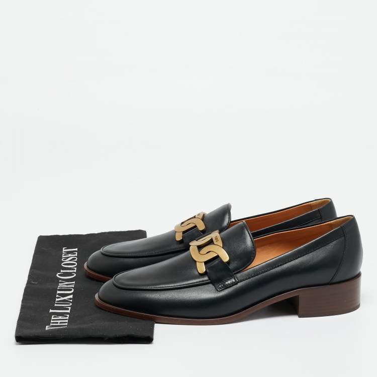 مملوكة مسبقًا Tod's Size 41 Black Leather Chain Link Detail Slip On Loafers