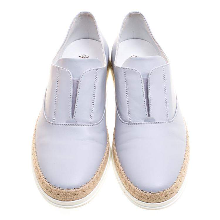 Pre Owned Tod's Grey Leather Francesina Espadrille Slip On Sneakers Size 38