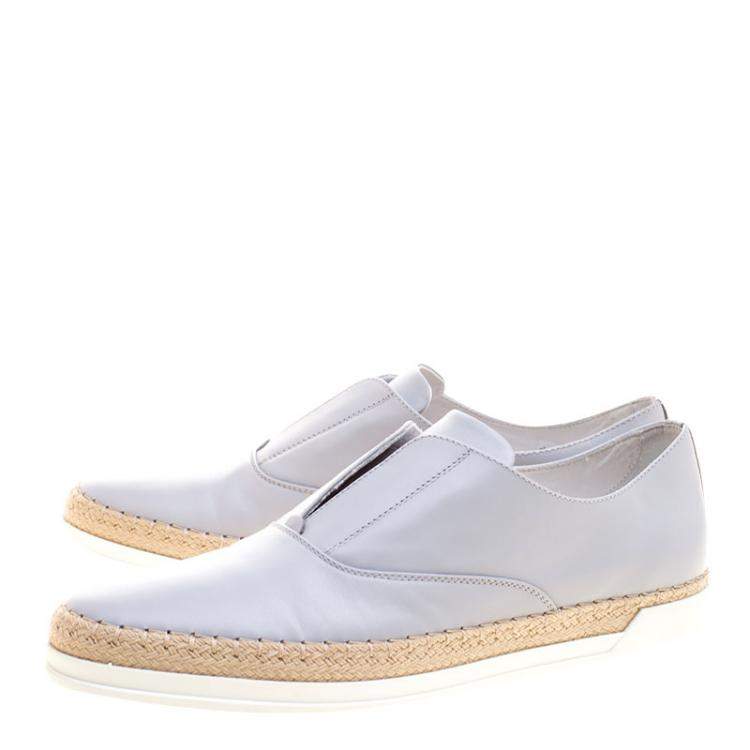 Pre Owned Tod's Grey Leather Francesina Espadrille Slip On Sneakers Size 38