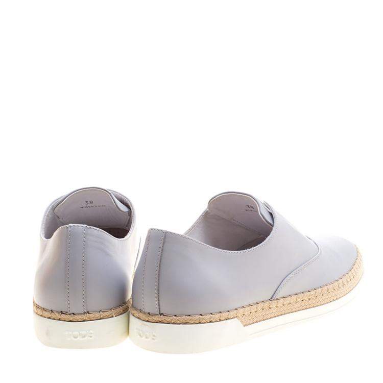 Pre Owned Tod's Grey Leather Francesina Espadrille Slip On Sneakers Size 38