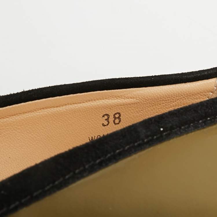 Pre Owned Tod's Size 38 Green/Black Patent Leather and Suede Loafer Pumps