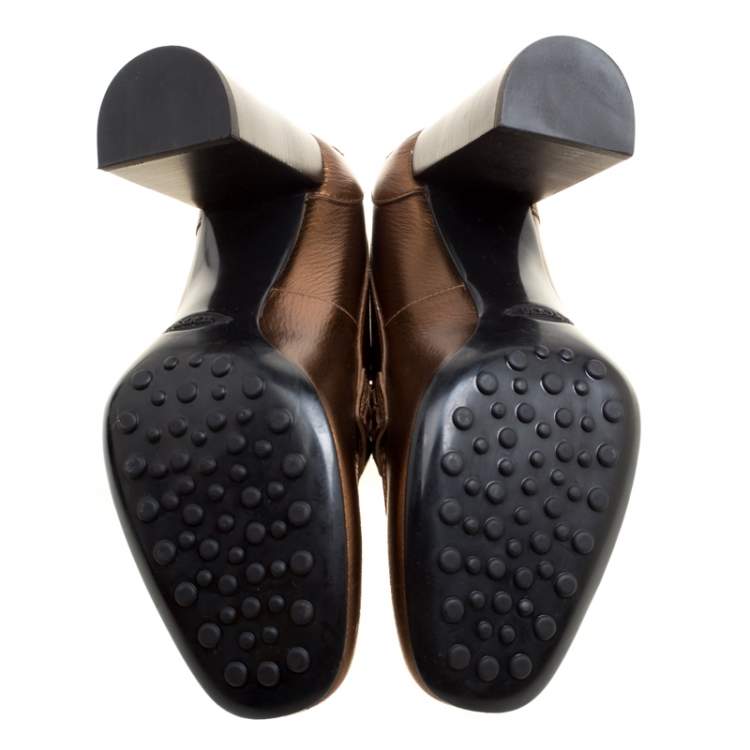 Pre Owned Tod's Metallic Bronze Leather Gomma Maxi Double T Court Loafer Pumps Size 40