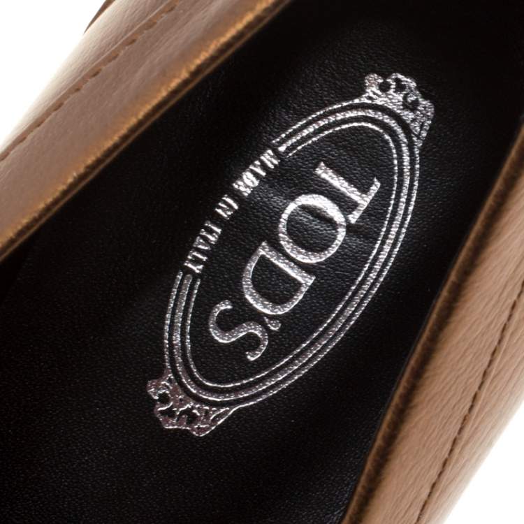 Pre Owned Tod's Metallic Bronze Leather Gomma Maxi Double T Court Loafer Pumps Size 40