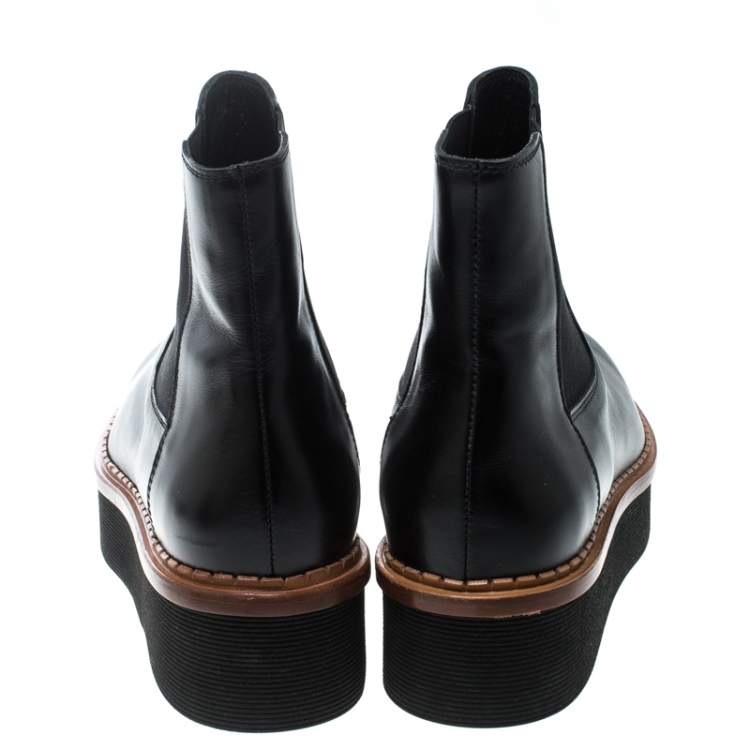 Pre Owned Tod's Black Leather Platform Ankle Boots Size 41