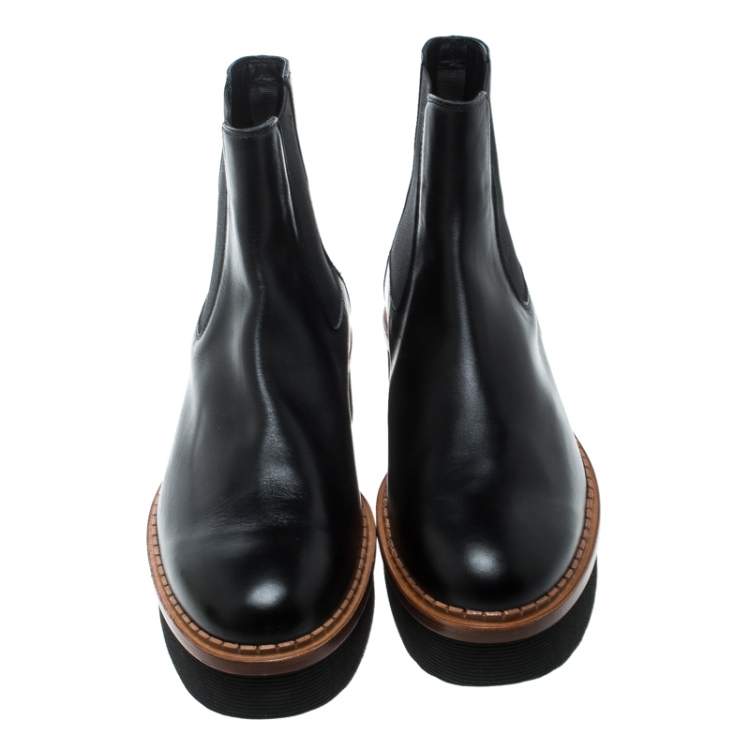 Pre Owned Tod's Black Leather Platform Ankle Boots Size 41
