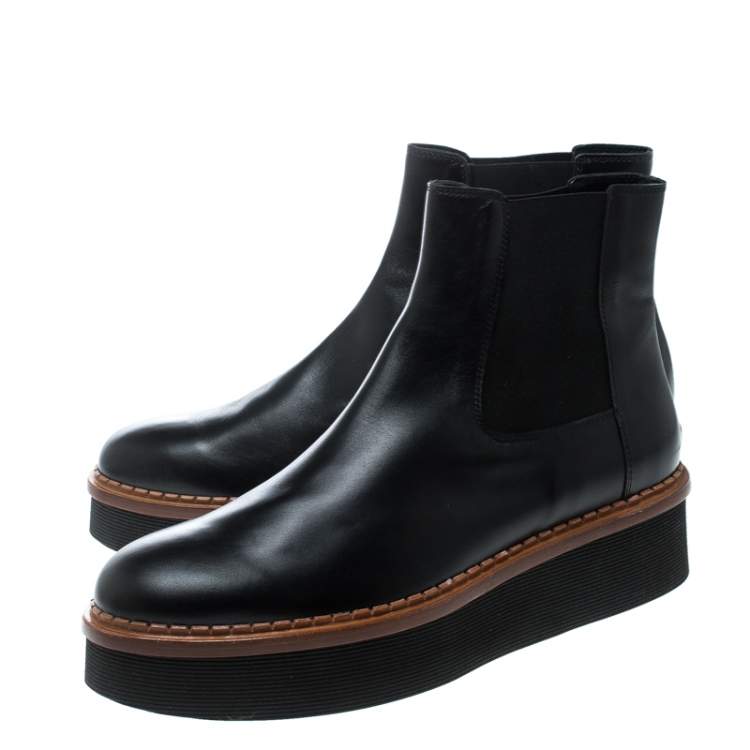 Pre Owned Tod's Black Leather Platform Ankle Boots Size 41