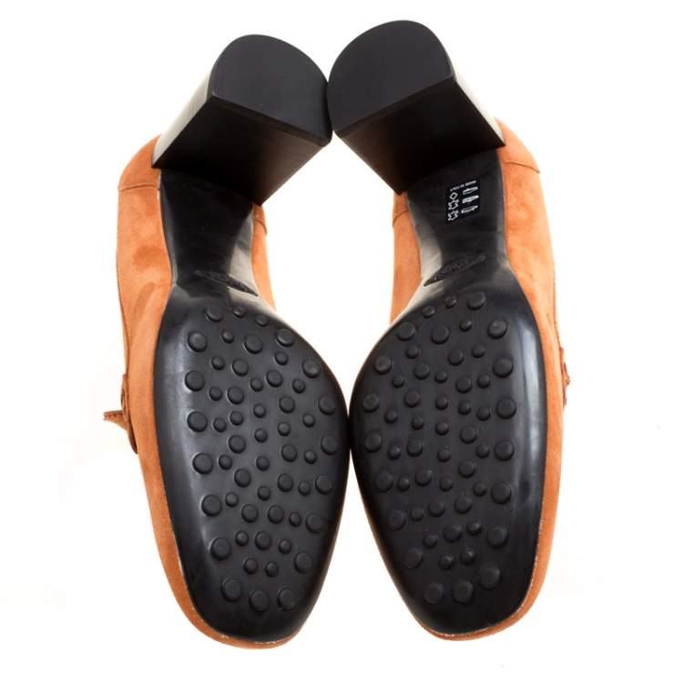 Pre Owned Tod's Orange Suede Gomma Maxi Double T Court Loafer Pumps Size 40