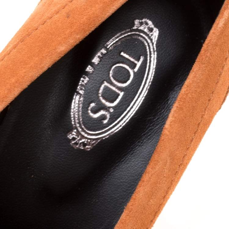 Pre Owned Tod's Orange Suede Gomma Maxi Double T Court Loafer Pumps Size 40