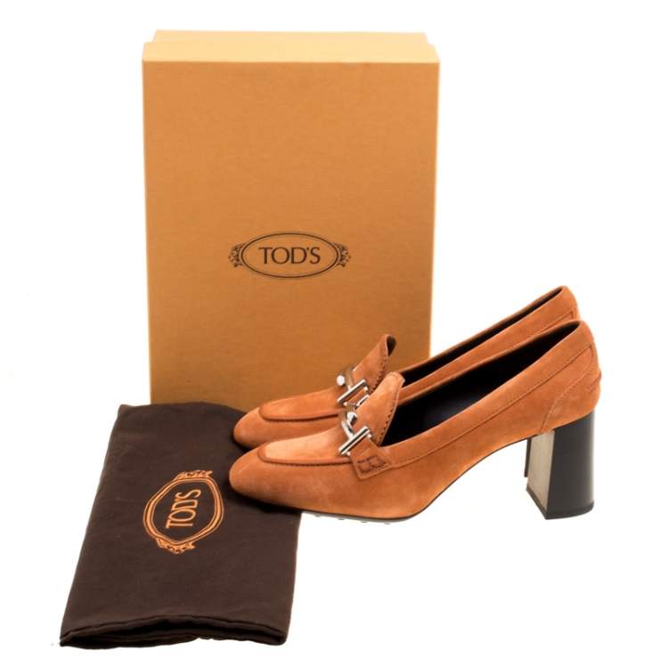 Pre Owned Tod's Orange Suede Gomma Maxi Double T Court Loafer Pumps Size 40