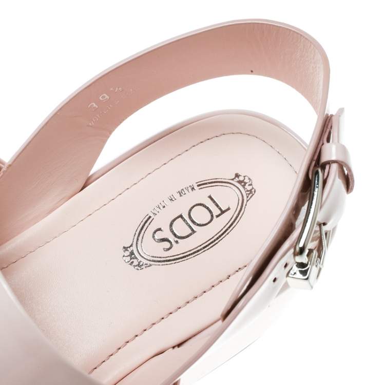 Pre Owned Tod's Blush Pink Patent Leather Slingback Platform Sandals Size 39.5