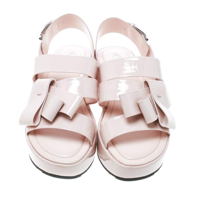 Pre Owned Tod's Blush Pink Patent Leather Slingback Platform Sandals Size 39.5
